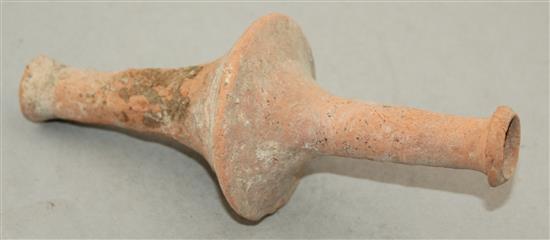 A Greek Hellenisitic terracotta spindle flask, 3rd century B.C., 20.5cm